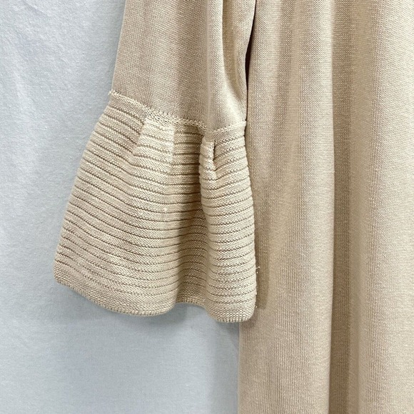 Carlisle Beige Silk Blend Snap Closure Long Cardigan Size Medium Flutter Sleeves - Picture 7 of 16